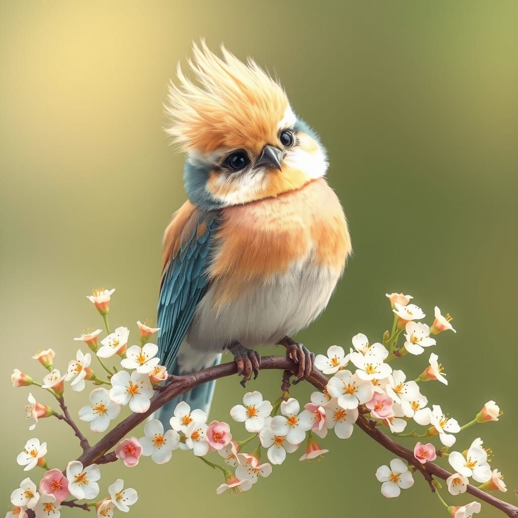 Delicate Rainbow Bird perched on Flowering Branch