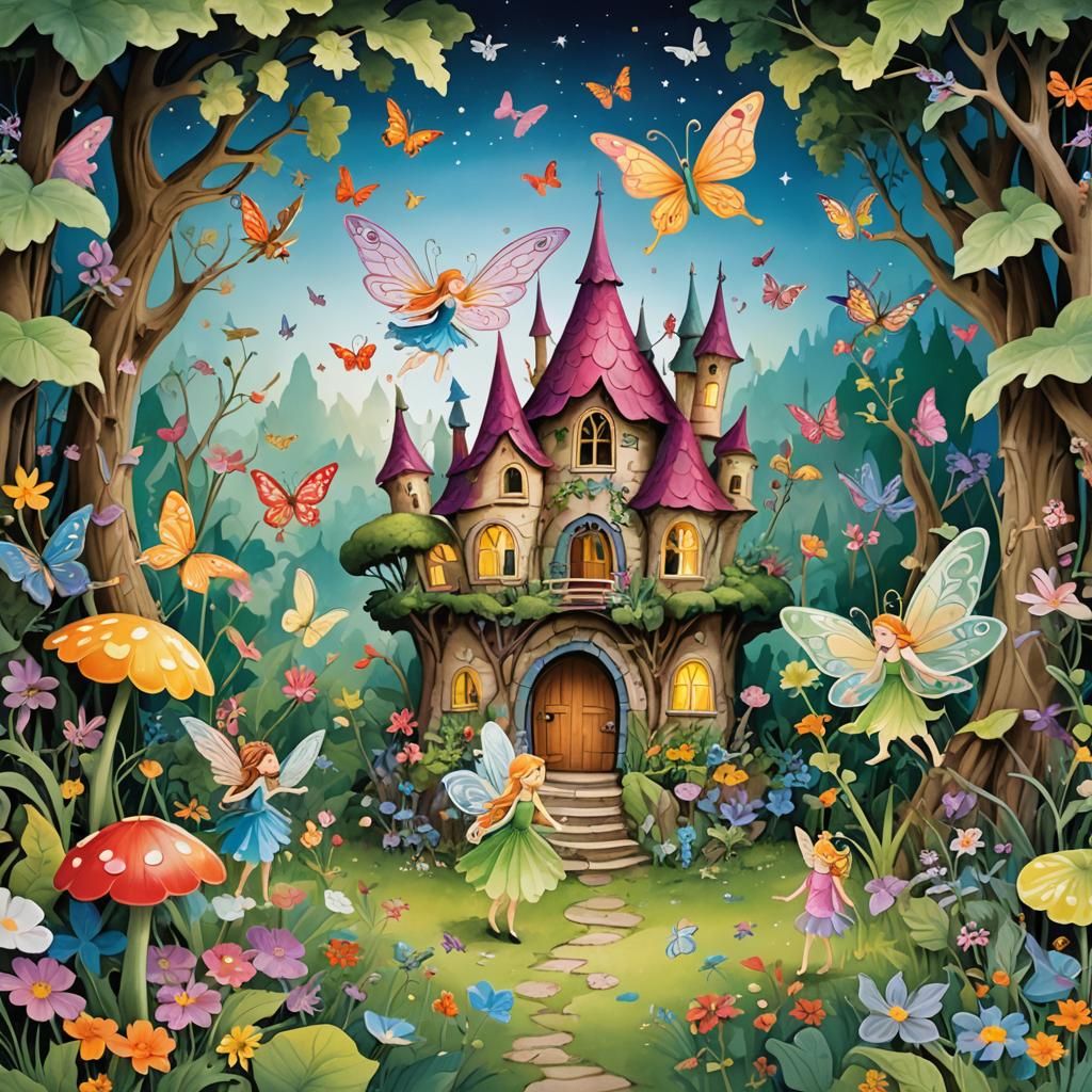 Colorful Fairies in a Pop-Up Storybook World