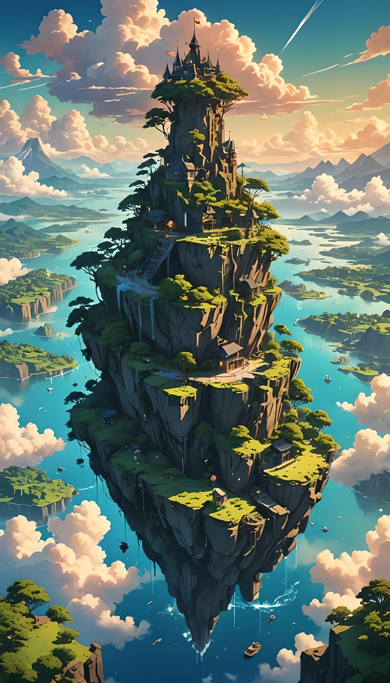 Floating Island Anime Scenery in Studio Ghibli Style