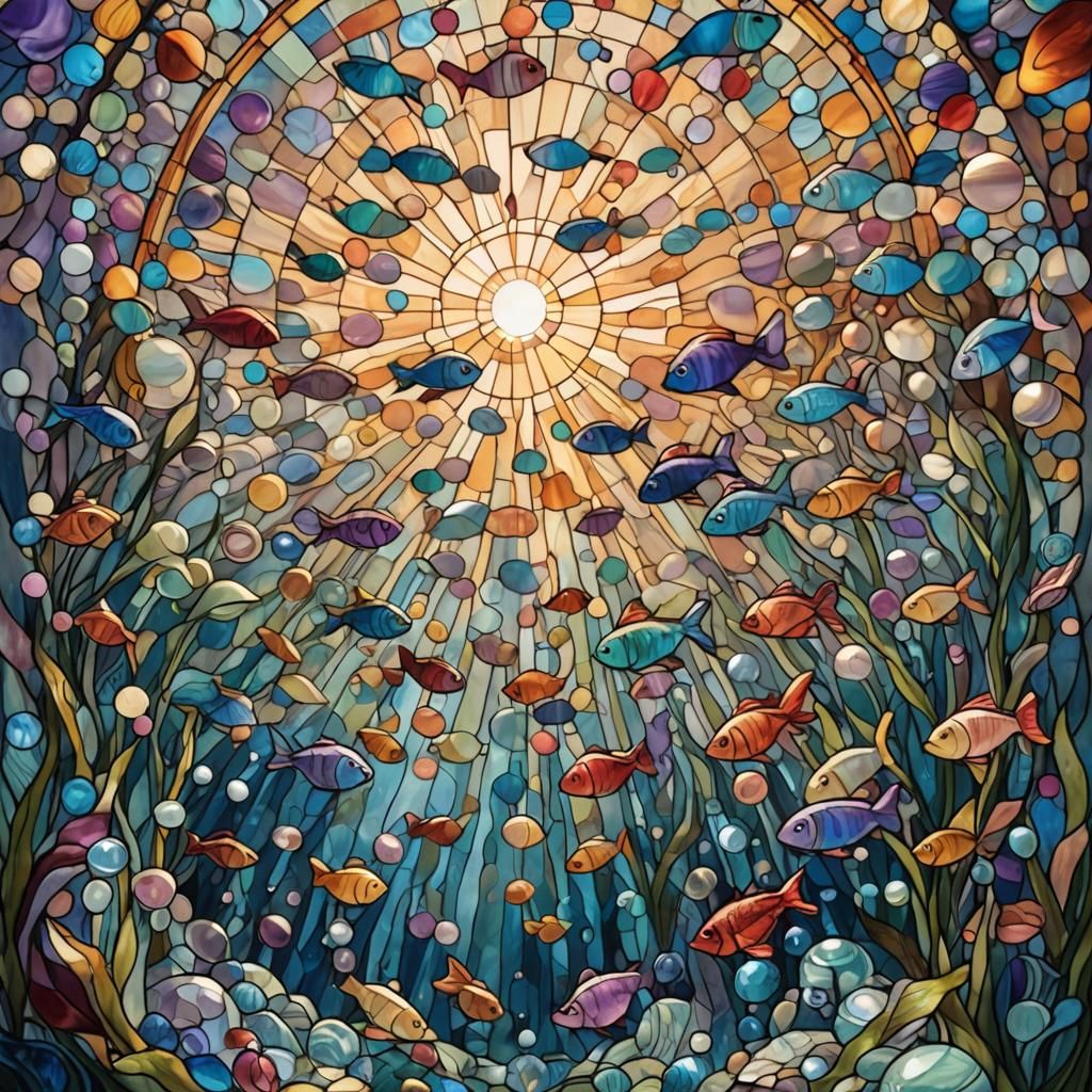 Rainbow Fish in Stained Glass Style