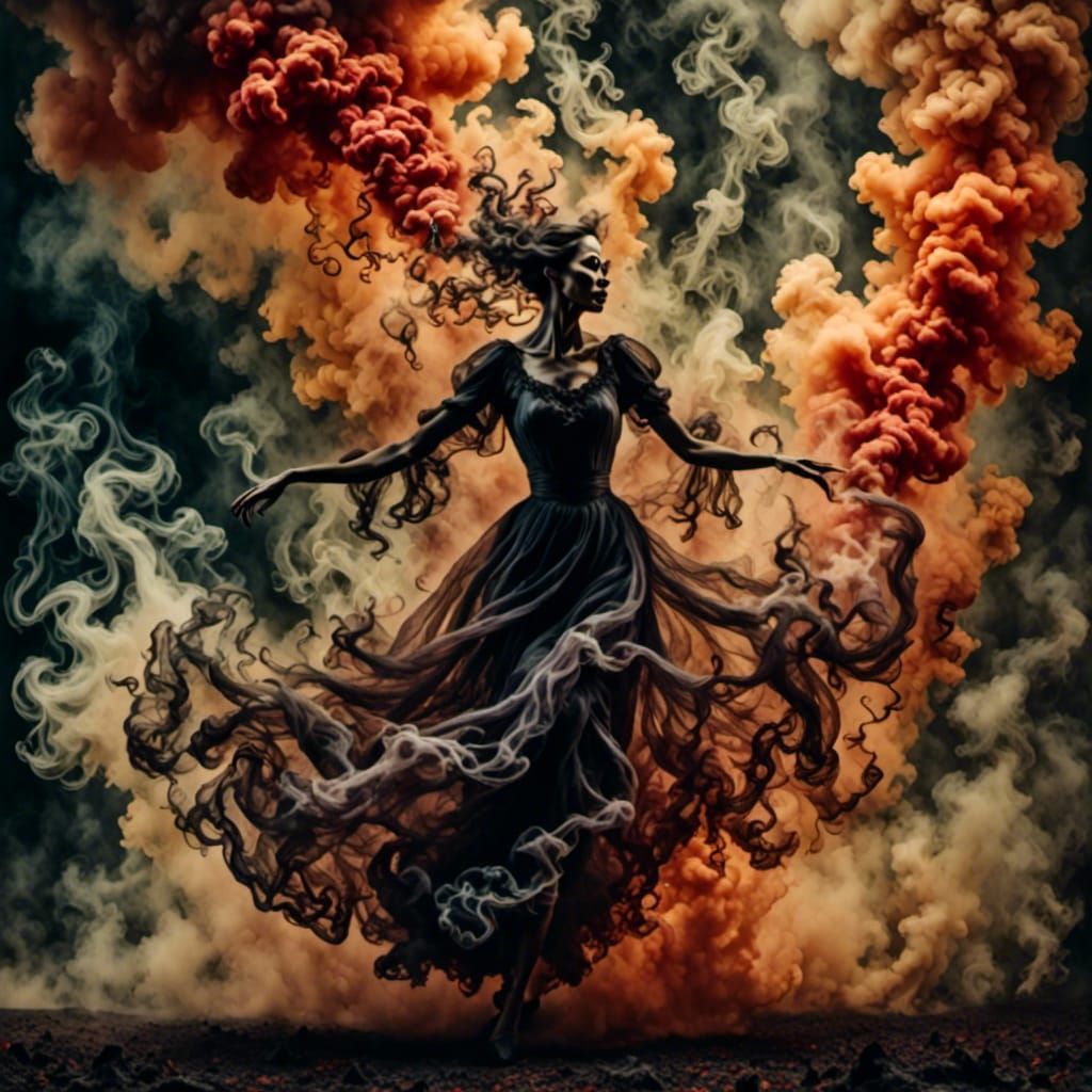 Smoky Ghost Maiden Dancing in Dreamy Forest