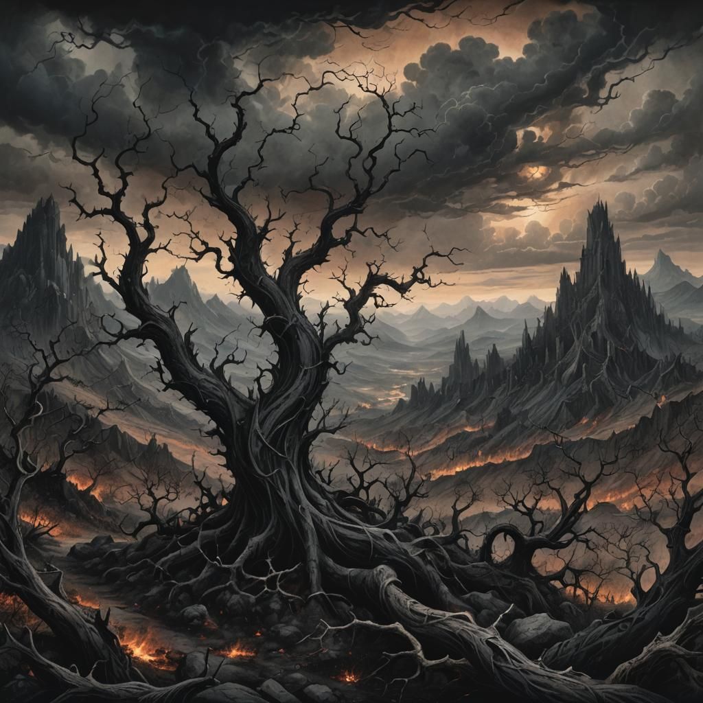 Gothic Landscape in Dark Romanticism Style