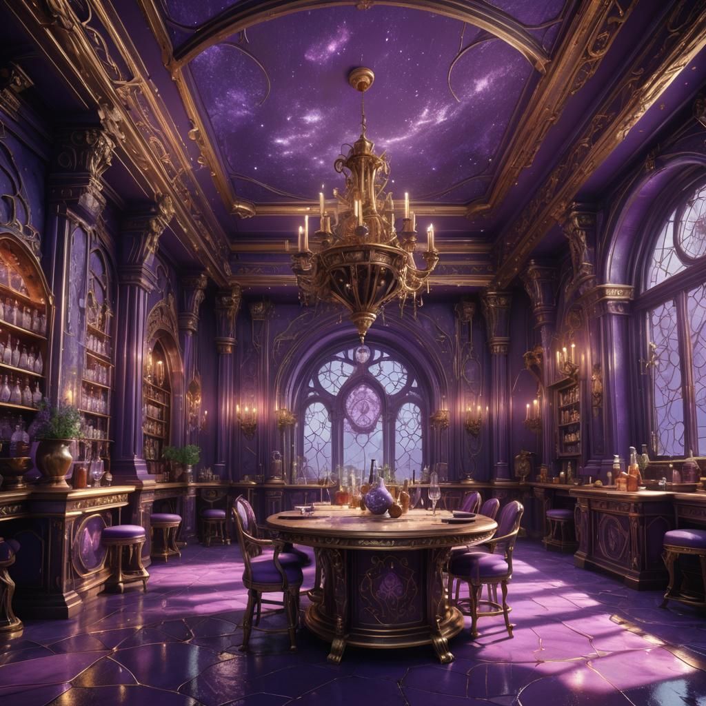 Purple Drinking Room in Detailed Matte Painting Style