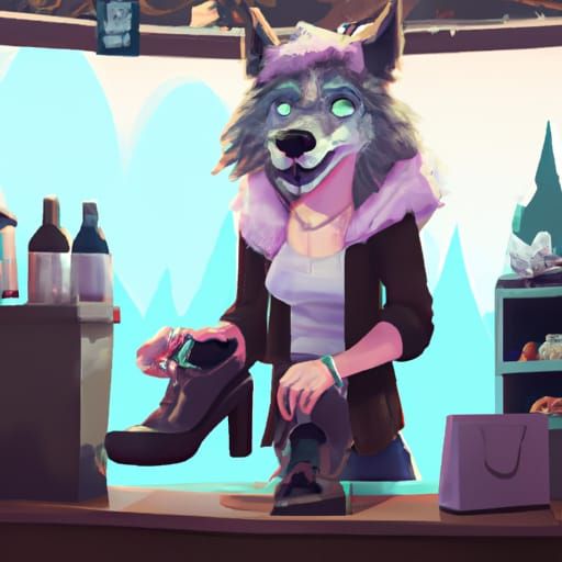 Lady Werewolf Shoe Shopping, Digital Art