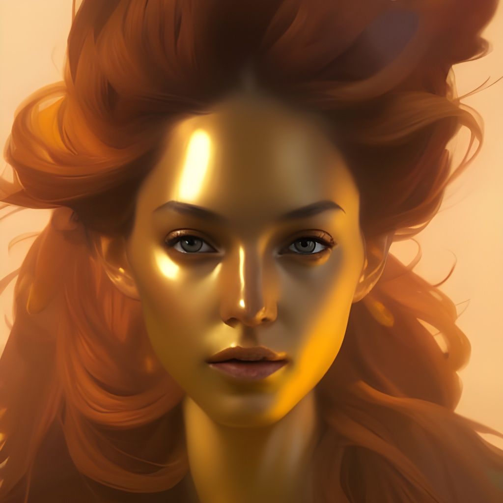 Gold Woman Portrait by Rutkowski, Artgerm, and Mucha