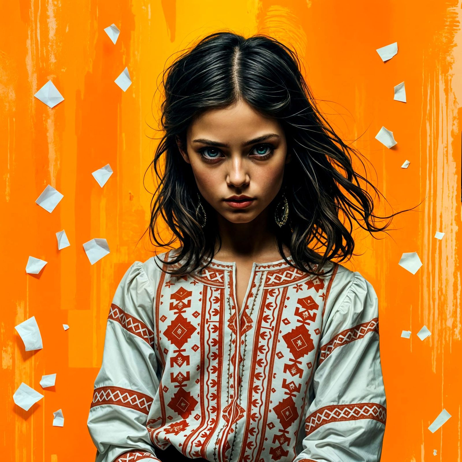 Young Girl with Long Hair in a Grungy, Artistic Setting