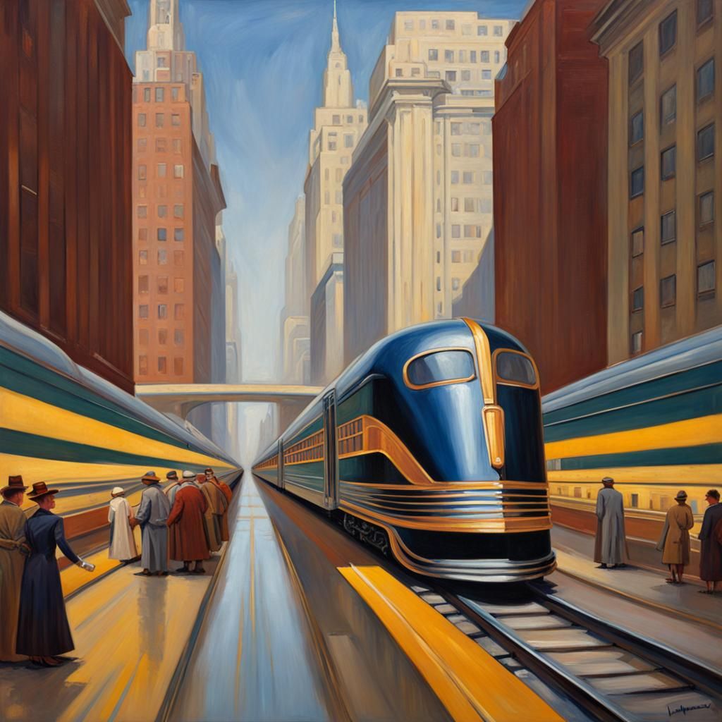 Streamline Train in Art Deco City, Gurney Style