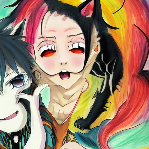 Anime-Style Vampire Cat Possession in Kawaii Art