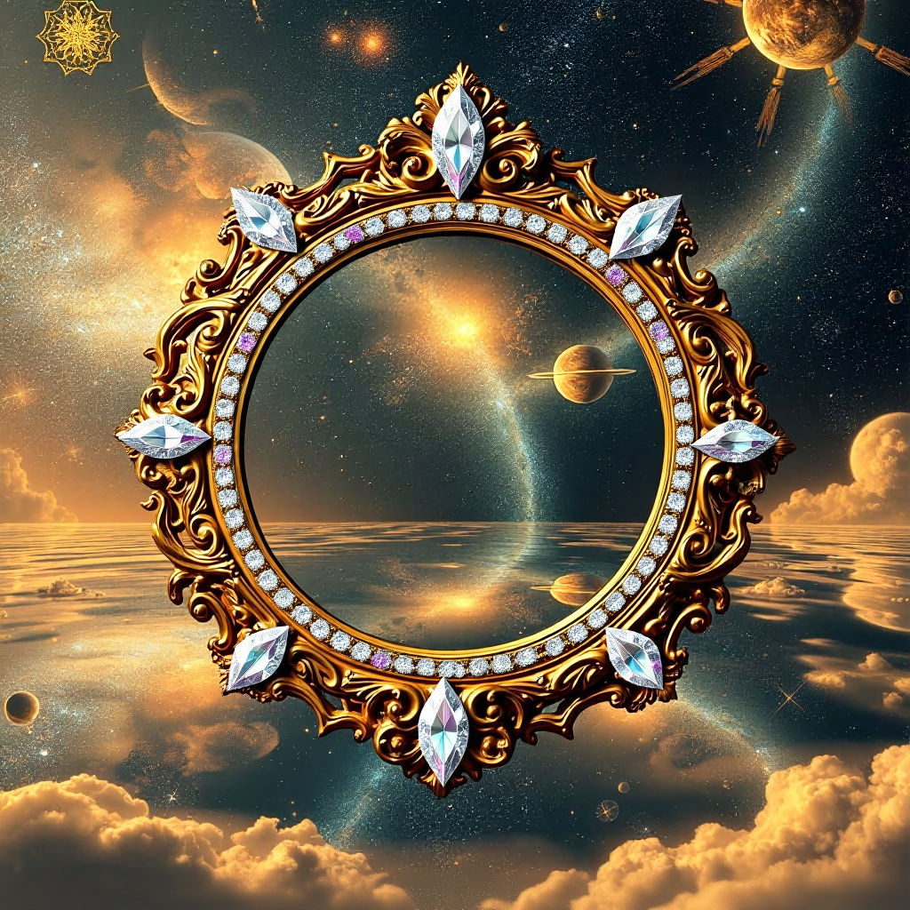 Ornate Golden Mirror Reflecting Celestial Infinity