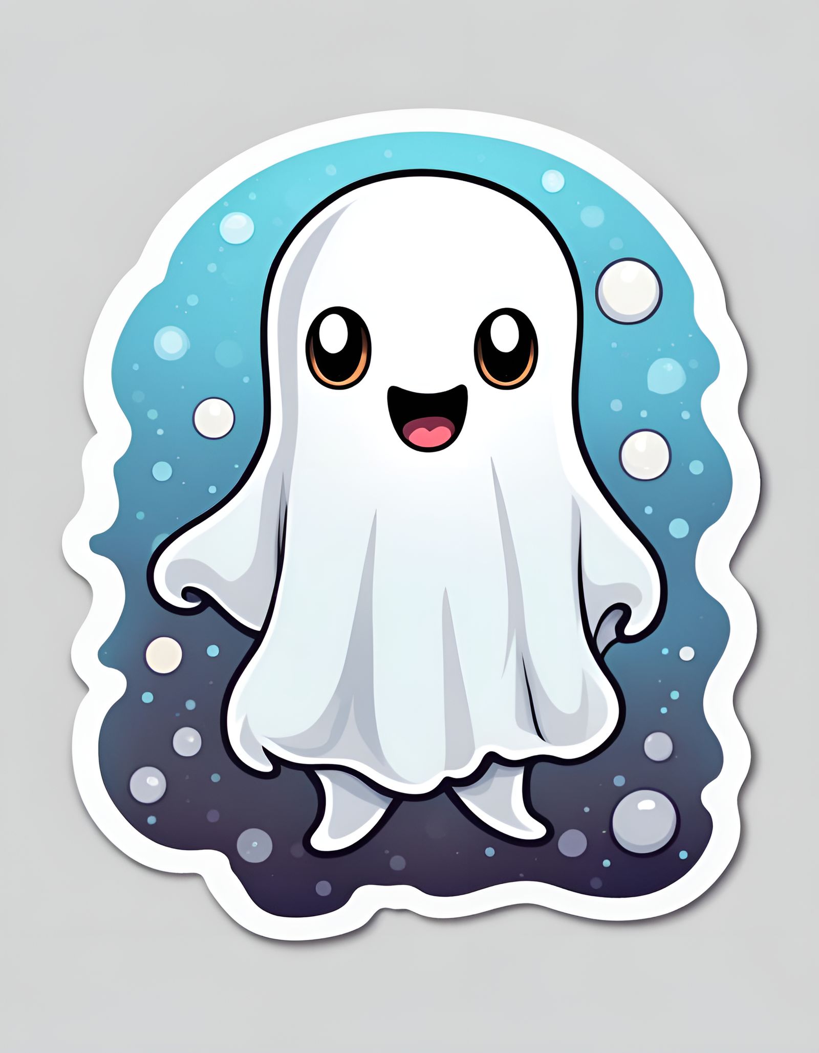Cute Cartoon Ghost Sticker on White Background