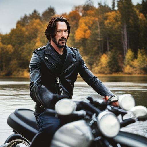 Keanu Reeves Rides Motorcycle in Autumn Polaroid