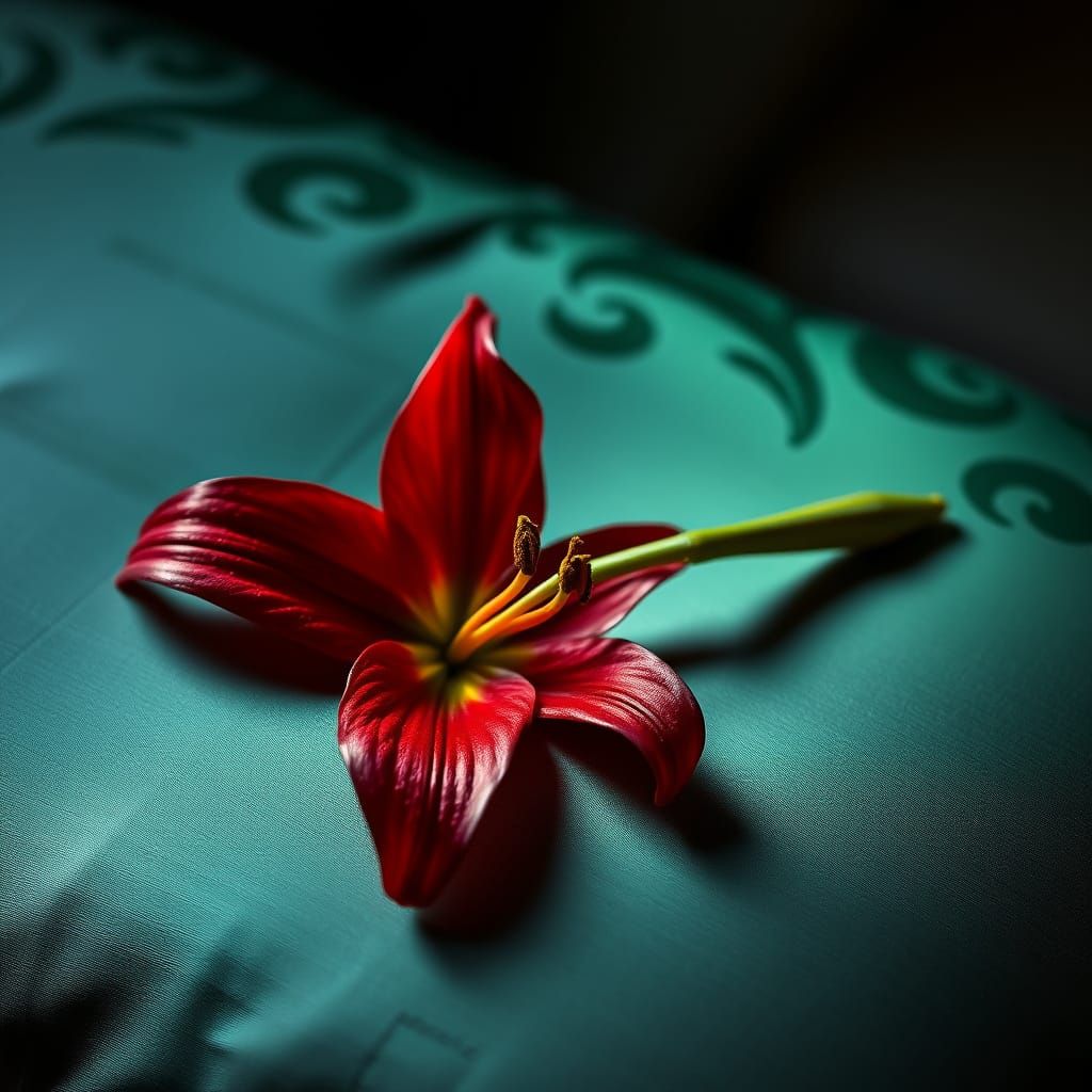 Lily on Silk Pillow in Ethereal Lighting