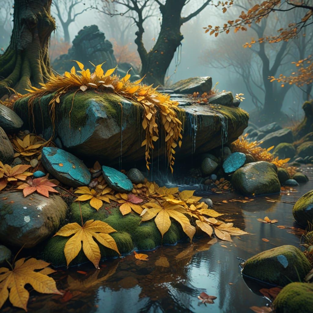 Forgotten Autumn Shawl in a Wet Garden of Whispers