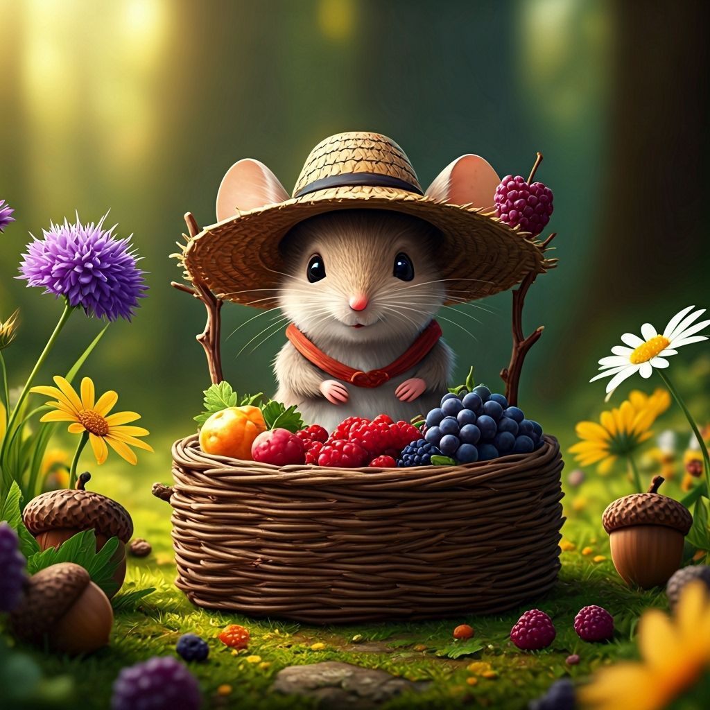 Whimsical Mouse Farmstand in Pixar Style