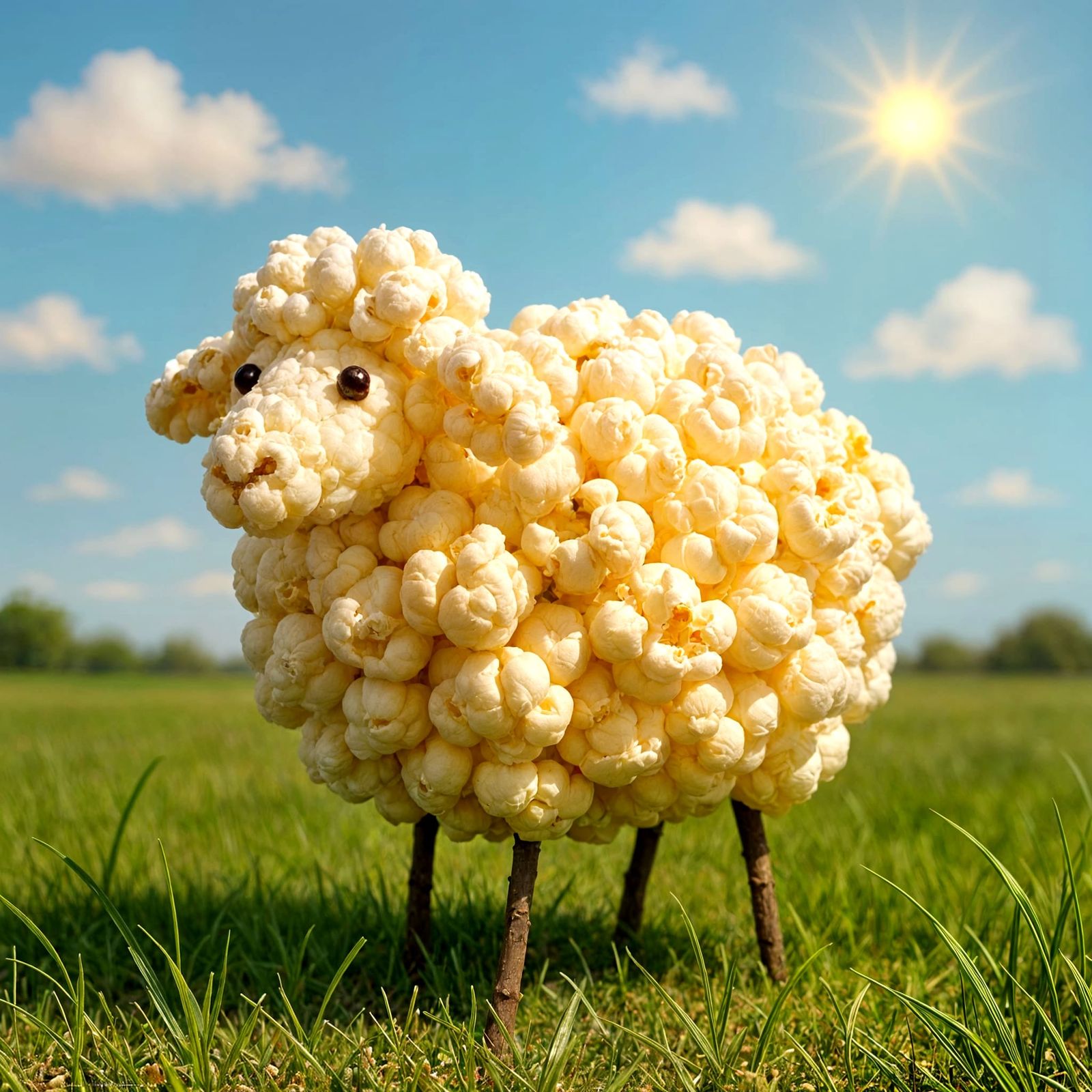 Popcorn Sheep Grazing in Sunny Pasture