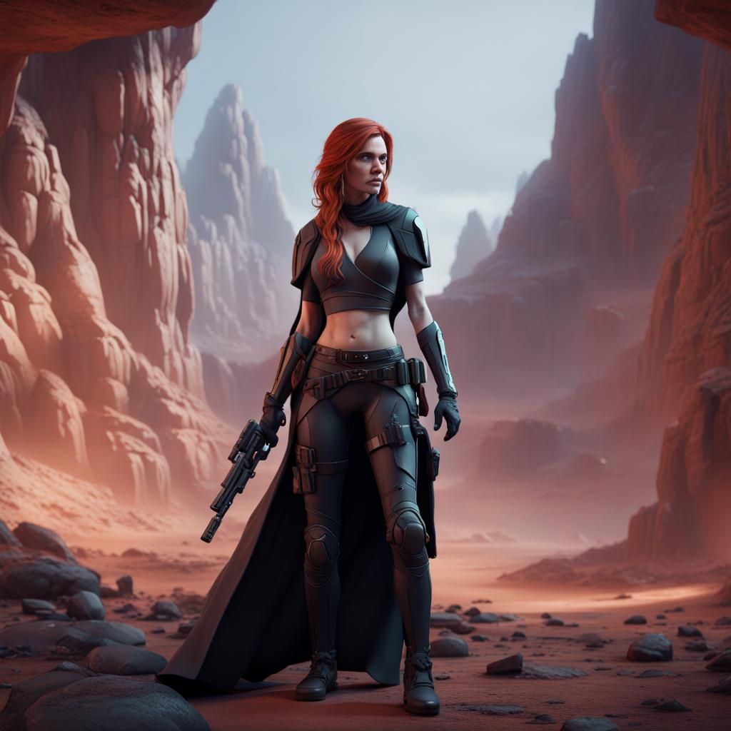 Detailed Matte Painting of Mara Jade with Blaster