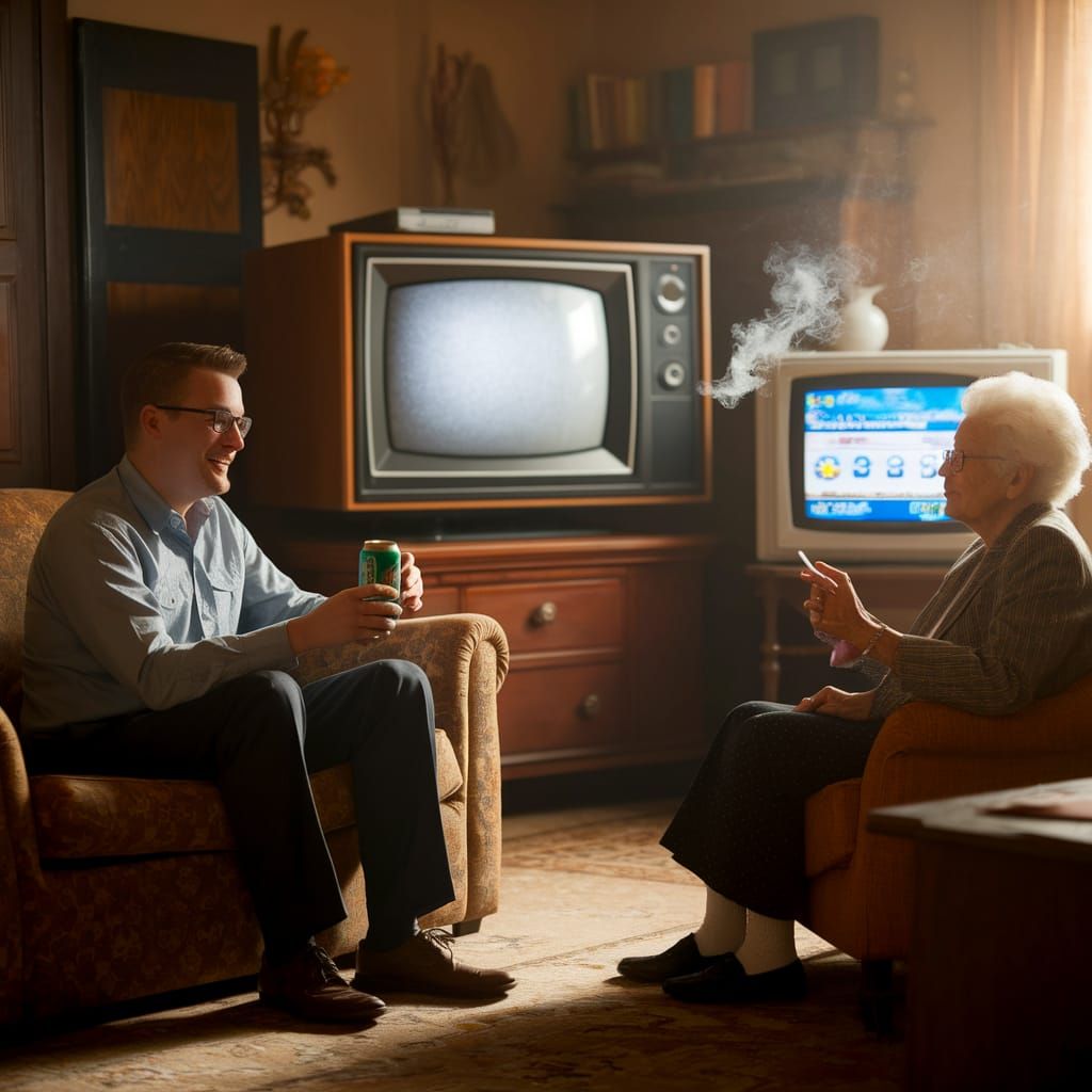 Cozy Living Room Scene with Joe Cronin and Granny