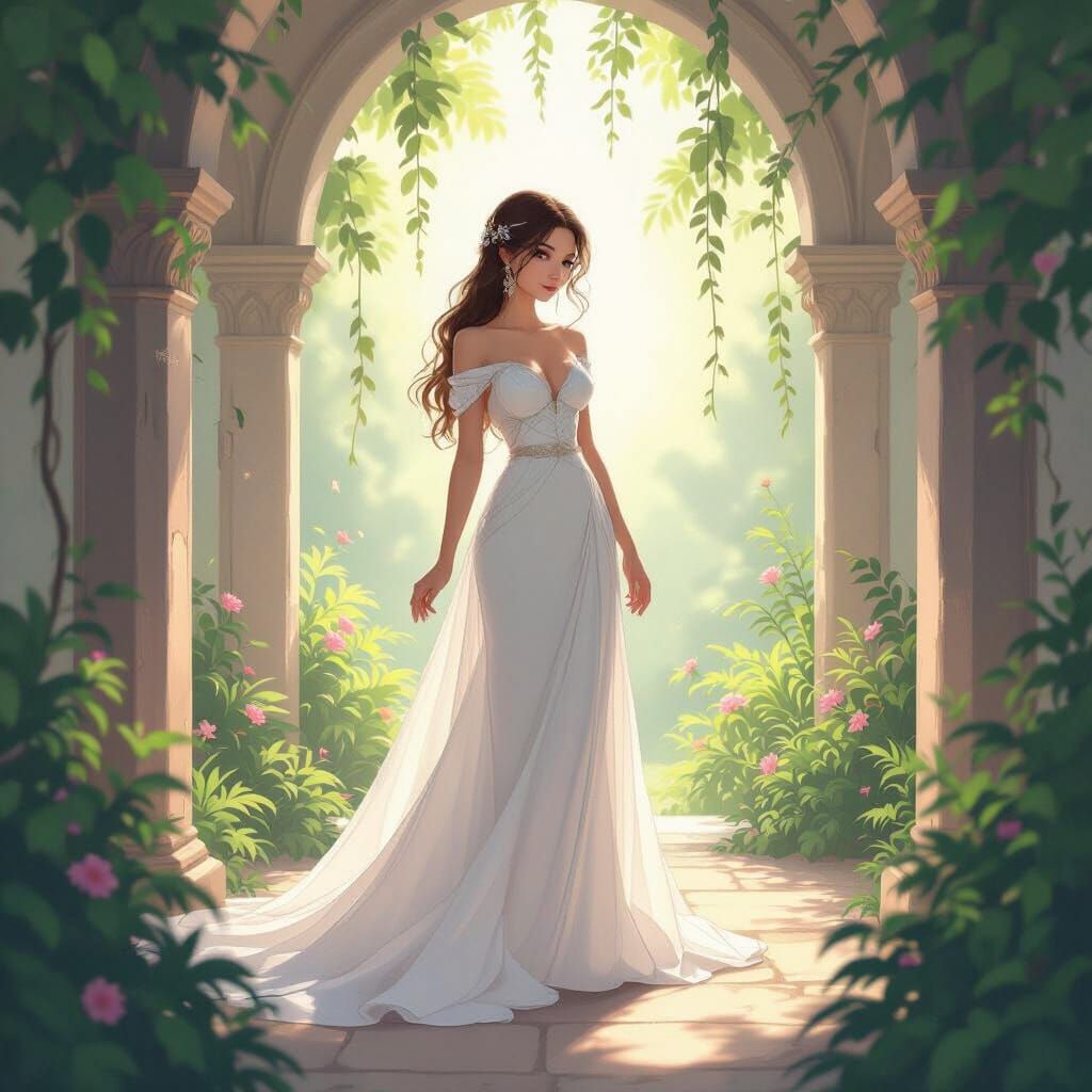 Debutante Maiden in Shrine, Ethereal Illustration