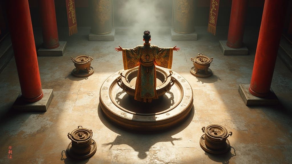 Ancient Chinese Ritual Ceremony in Traditional Painting Styl...