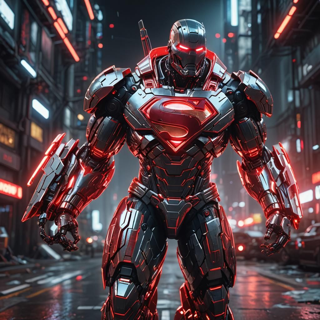 Futuristic Superman in Sci-Fi Mech Style