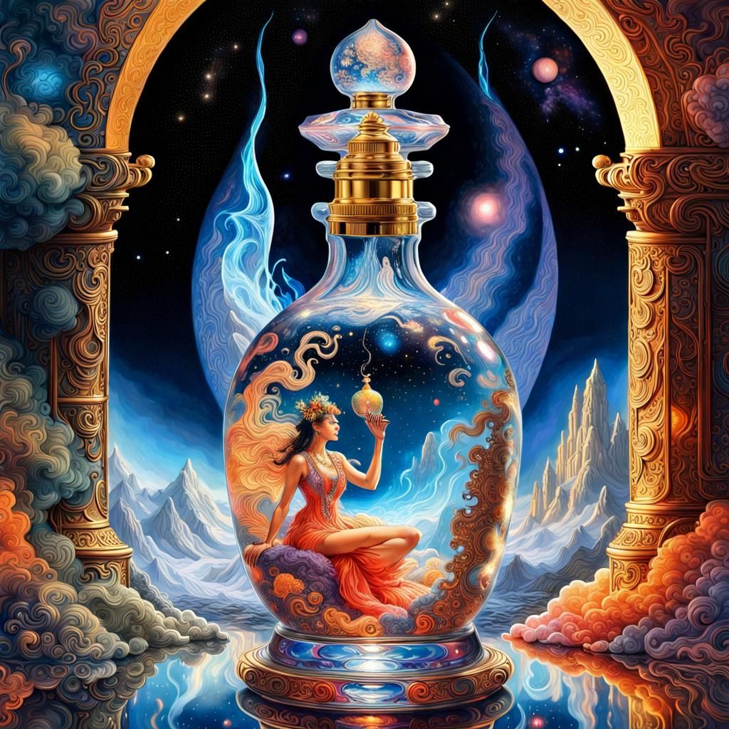 Fire Genie in Perfume Bottle Digital Art