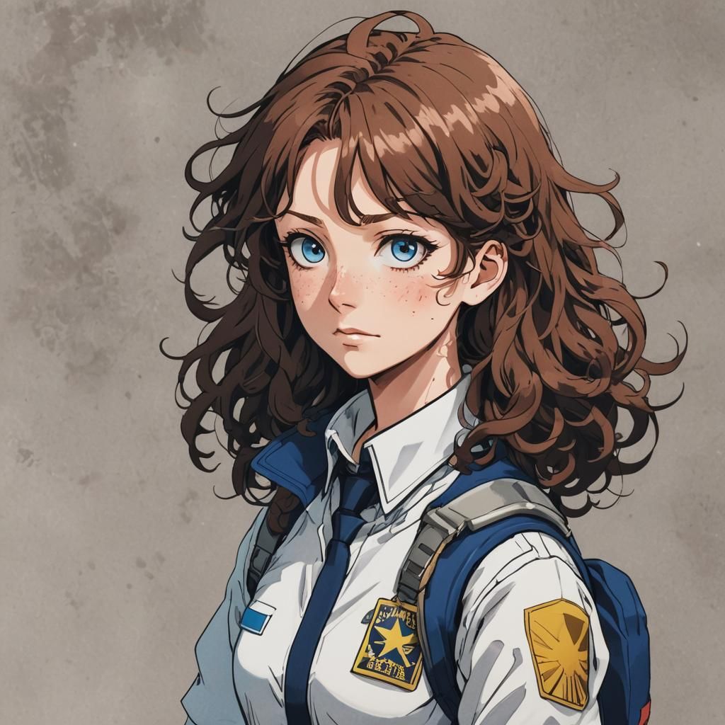 Girl with Brown Hair in Anime Uniform