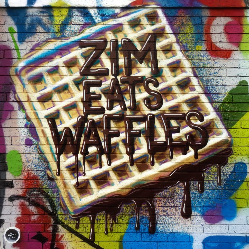 Polychromatic Street Art: Waffle with Chocolate Sauce