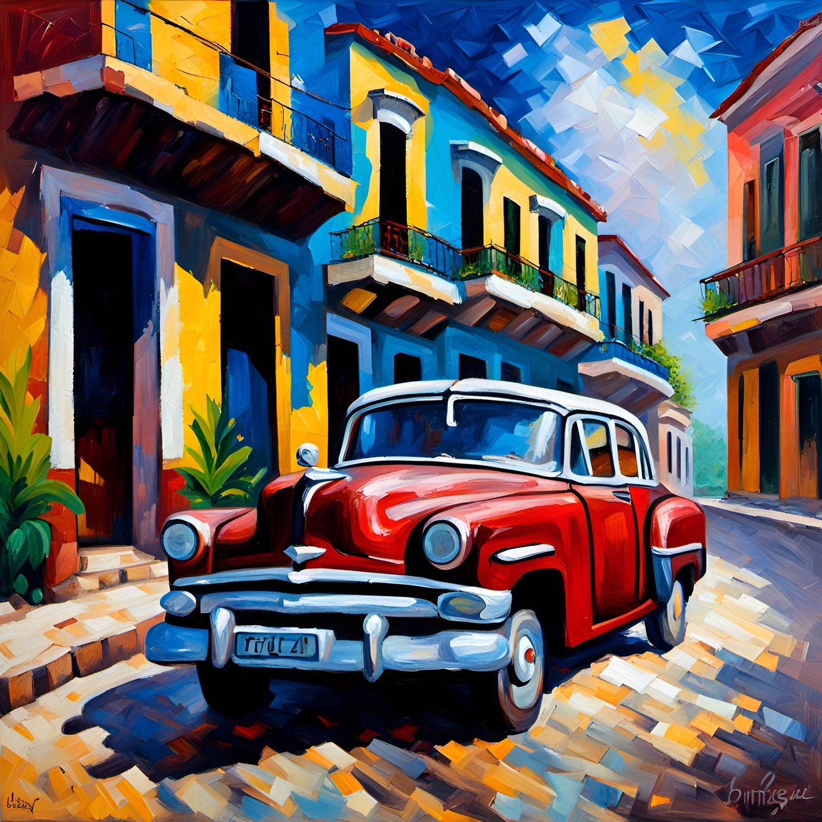 Cuba Libre and Classic Car: Expressionist Oil Painting