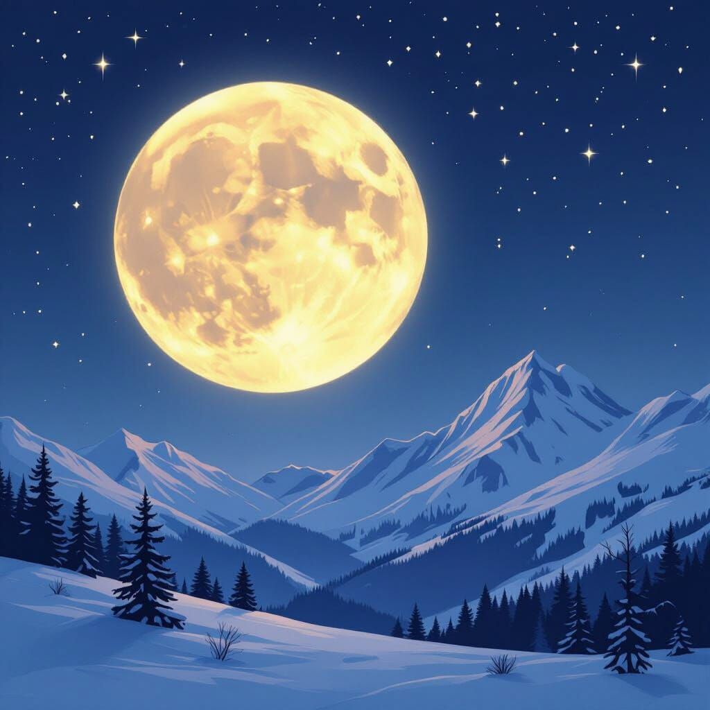 Ethereal Moonlit Mountain Landscape in Digital Matte Paintin...