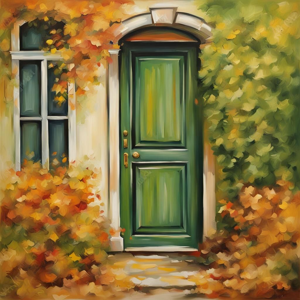 Autumnal Door in Oil Painting Style