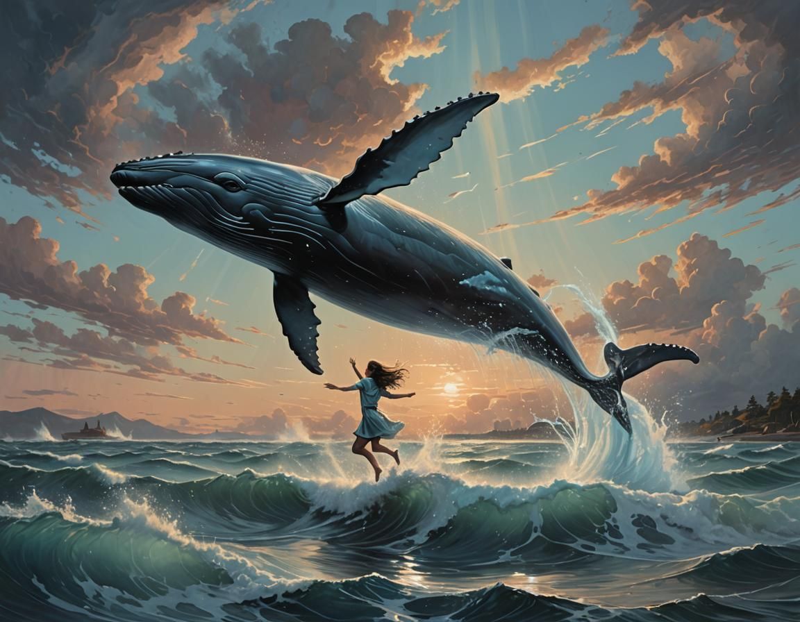 Whale Leaps Before Girl: Maximalist Digital Matte Painting
