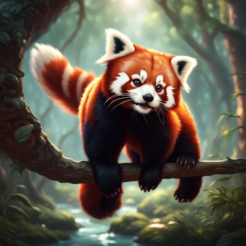 Adorable Red Panda in Detailed Matte Painting