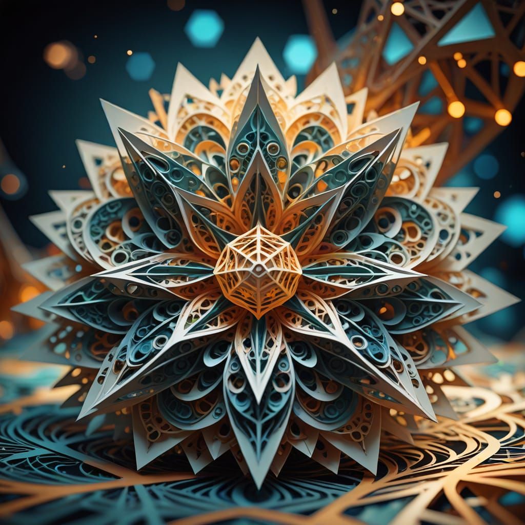 Abstract Digital Paper Sculpture with Fractal Geometry