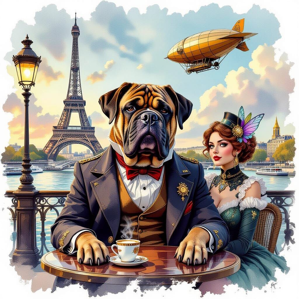 Steampunk Mastiff Portrait at Riverside Cafe