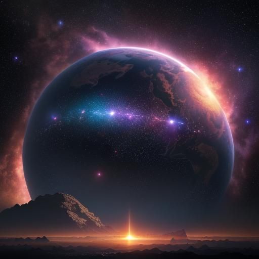 Iridescent Earth Explosion in Space: Dreamlike Matte Paintin...