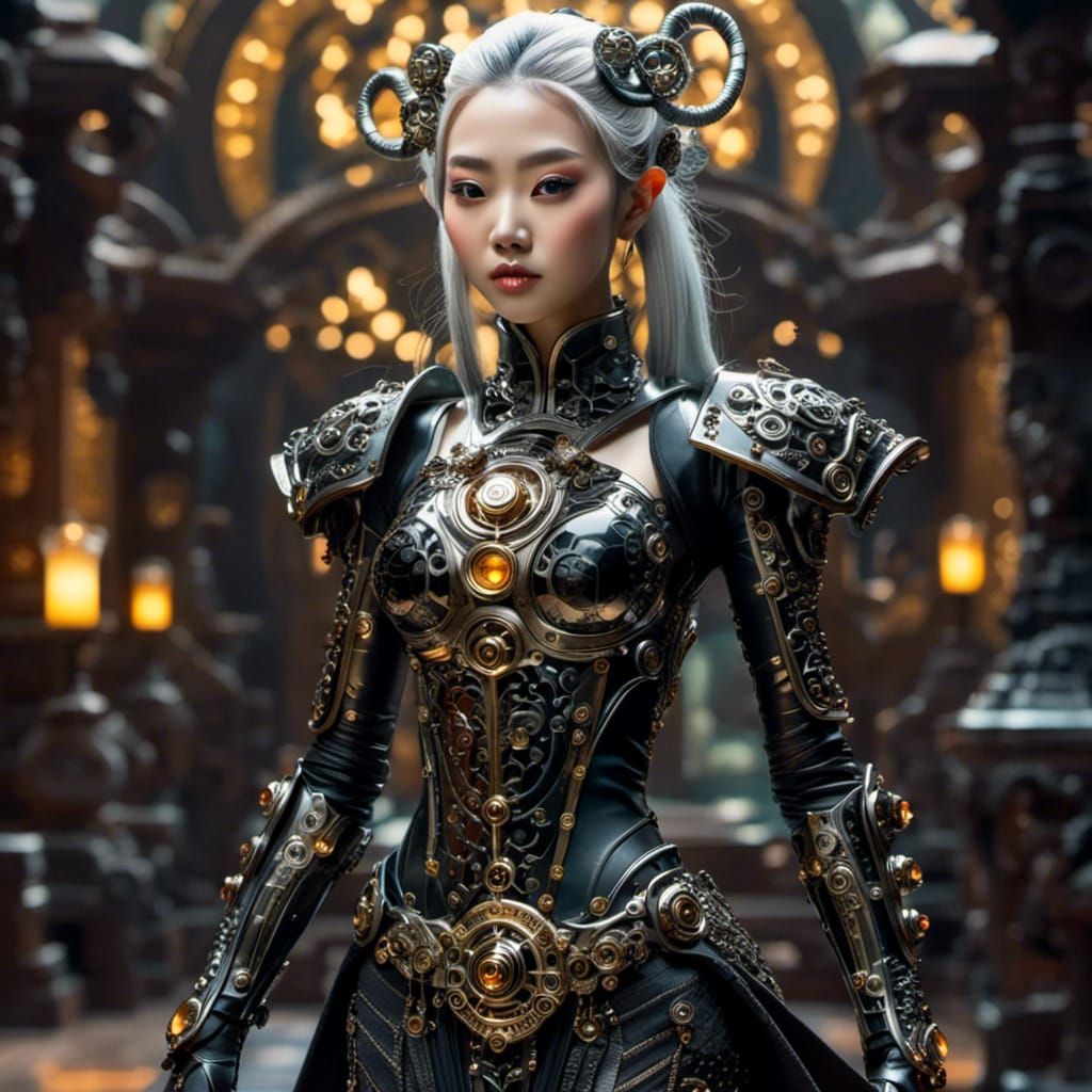 Dark Elf Woman in Cyberpunk Dark Fantasy