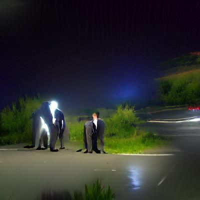 Men in Suits at Night with Car Lights