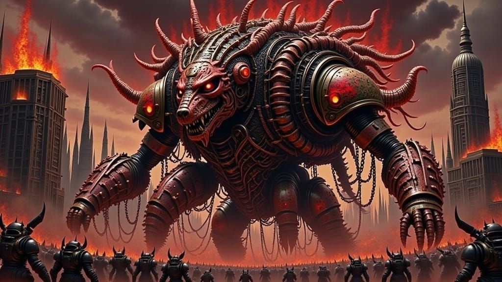 Burning Chaos Titan in Cyberpunk Mythpunk Style