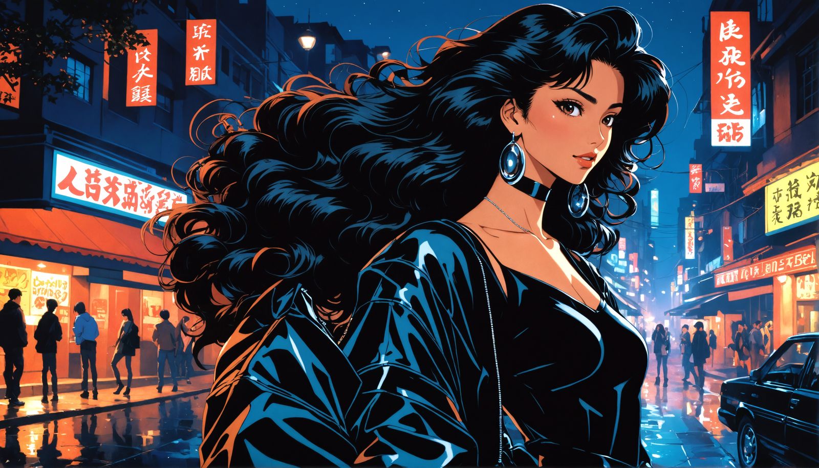 90s Anime Woman with Voluminous Hair