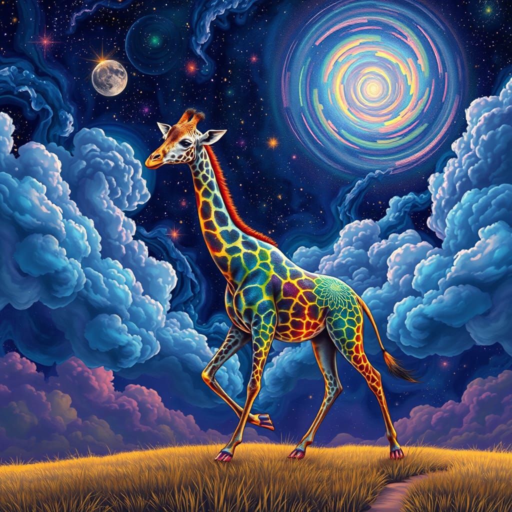 Celestial Giraffe in Cosmic Astral Illustration