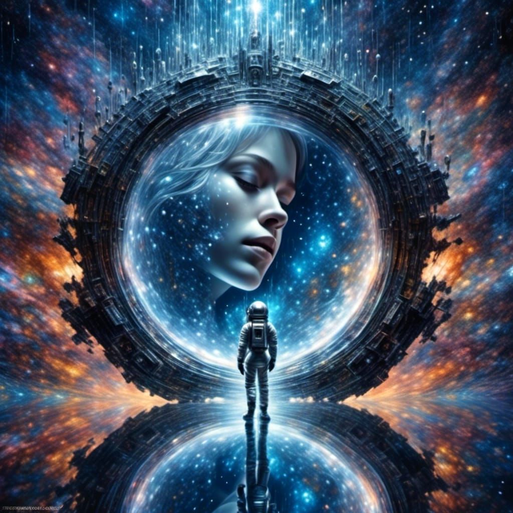 Astronaut Gazes Through Cosmic Portal in Galaxy