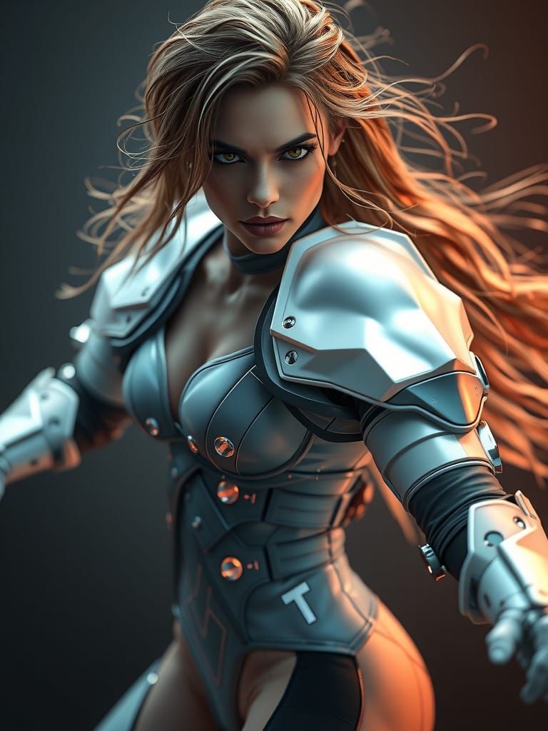 Opalescent Cyberpunk Warrior in Action