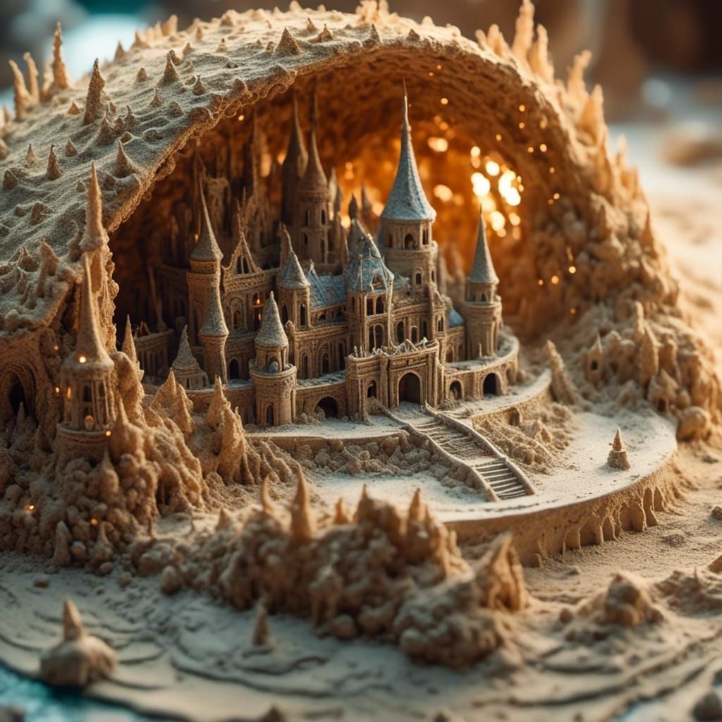 Intricate Sand Palace Inside Seashell, Fantasy Art