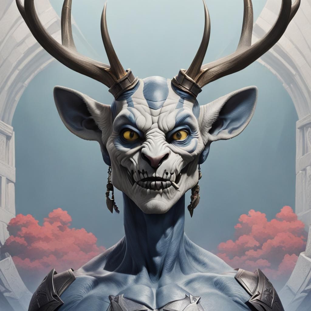 Porcelain Mandala Deer Portrait in Dark Fantasy Style