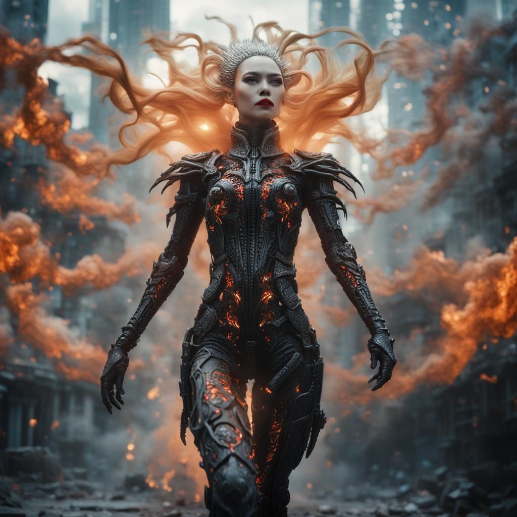 Giger-esque AI Angel's Descent from Heaven