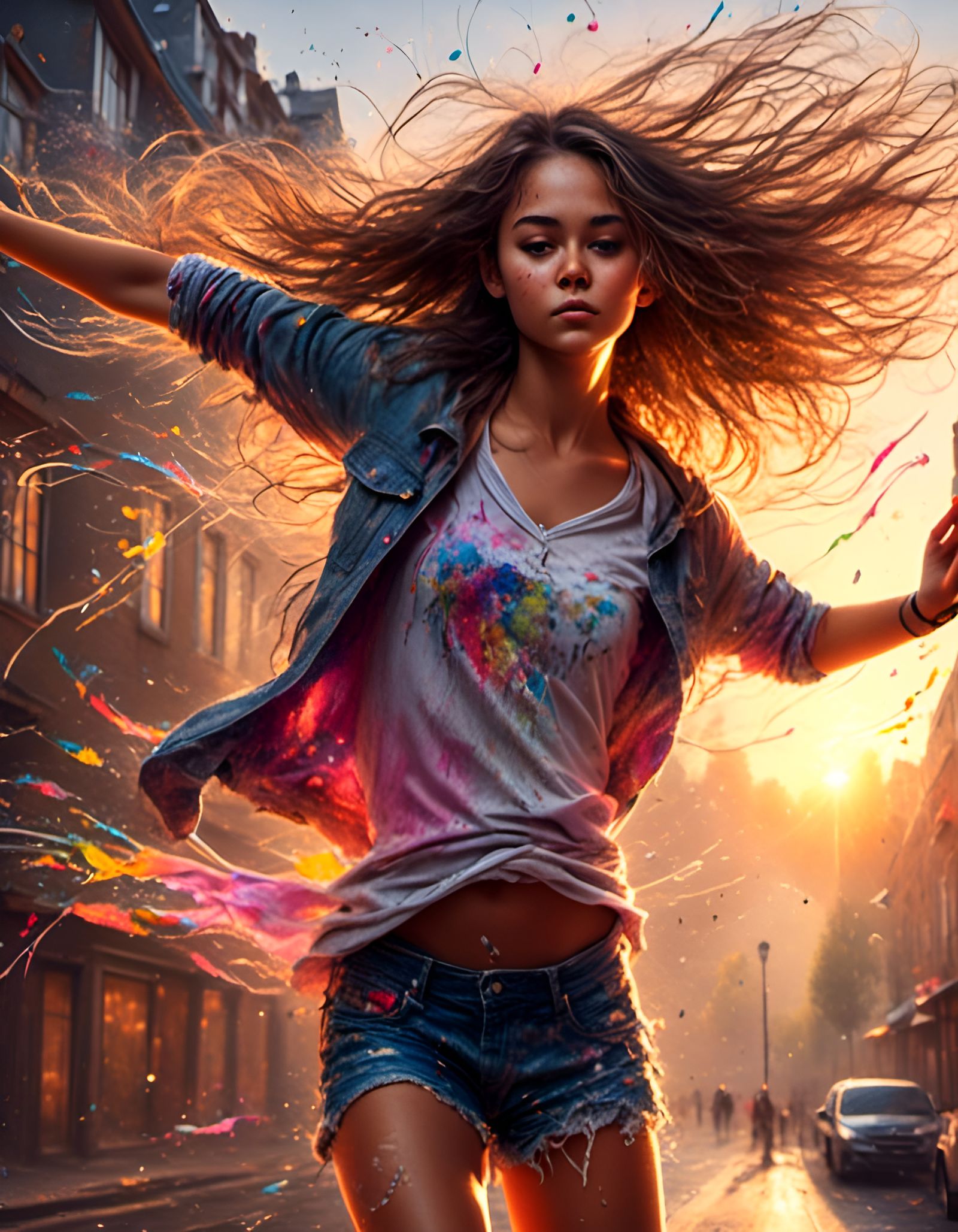 Dancing Girl Portrait with Splatter Graffiti Effects