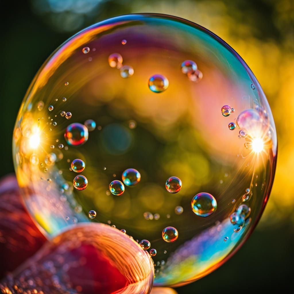 Iridescent Soap Bubbles Shimmering in Warm Light