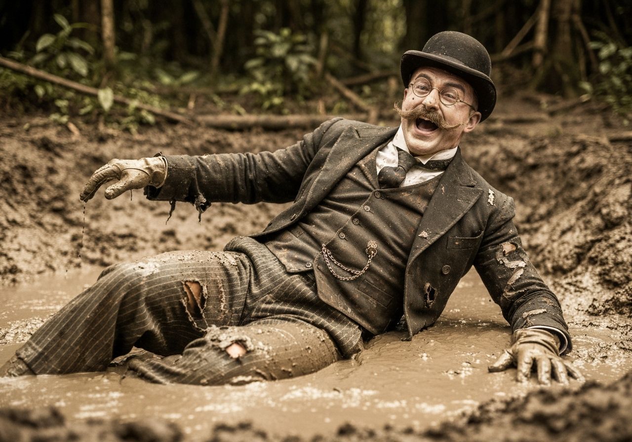 Edwardian Gentleman's Mud Bath: A Sepia Photograph