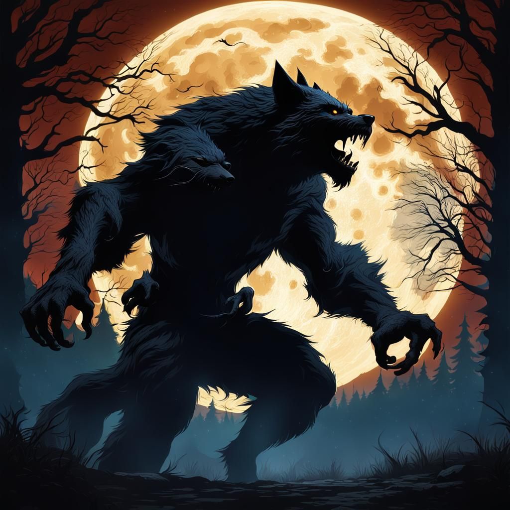 Werewolf Silhouette About to Attack, Matte Painting Style