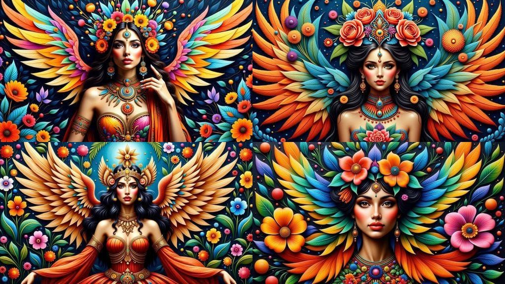Enchanted Bird Goddess in Vibrant Colors